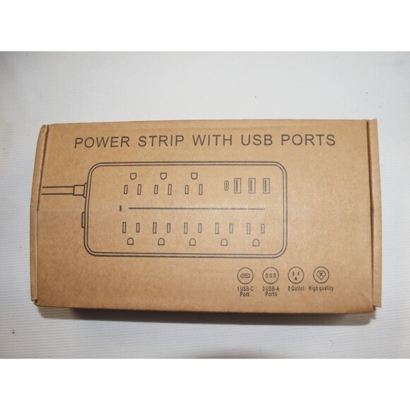 Surge Protector 8 AC Plug Power Strip 4 Foot Cord Outlets 3 USB & 1 USB-C Port - Picture 3 of 7